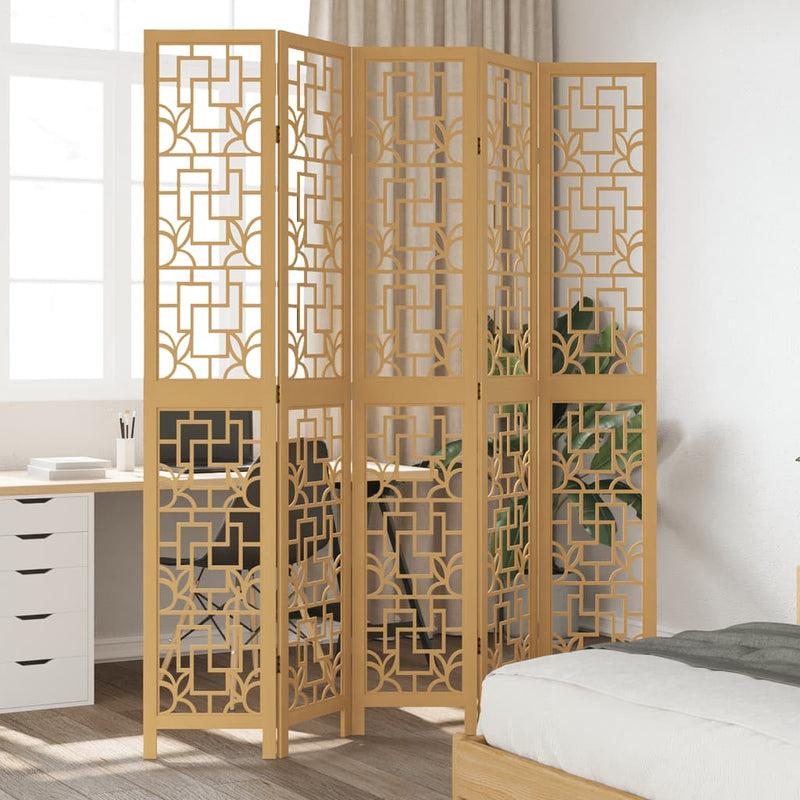 Room Divider 5 Panels Brown Solid Wood Paulownia