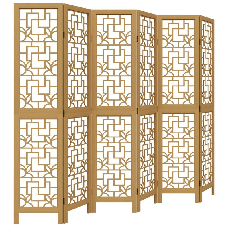 Room Divider 6 Panels Brown Solid Wood Paulownia