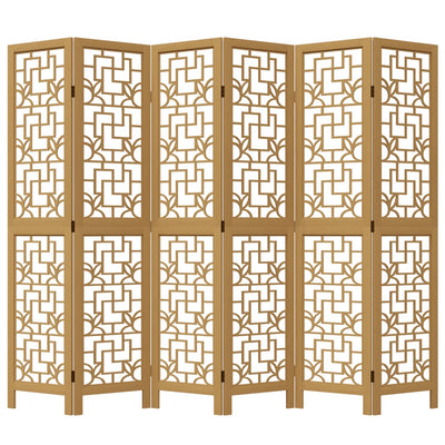 Room Divider 6 Panels Brown Solid Wood Paulownia