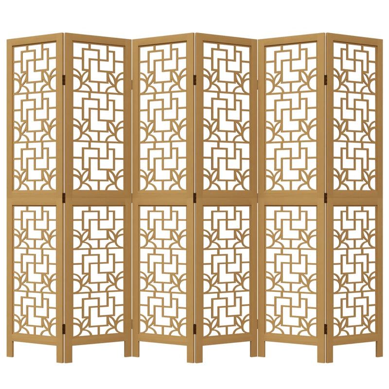 Room Divider 6 Panels Brown Solid Wood Paulownia