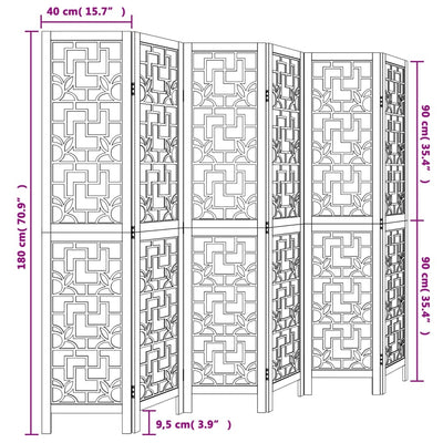 Room Divider 6 Panels Brown Solid Wood Paulownia