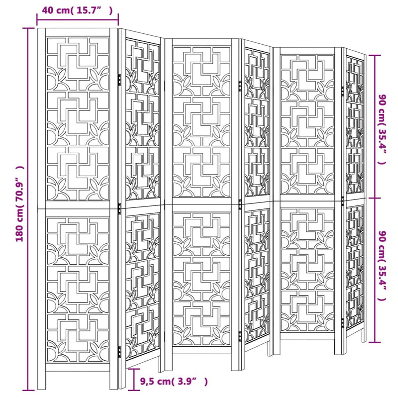 Room Divider 6 Panels Brown Solid Wood Paulownia