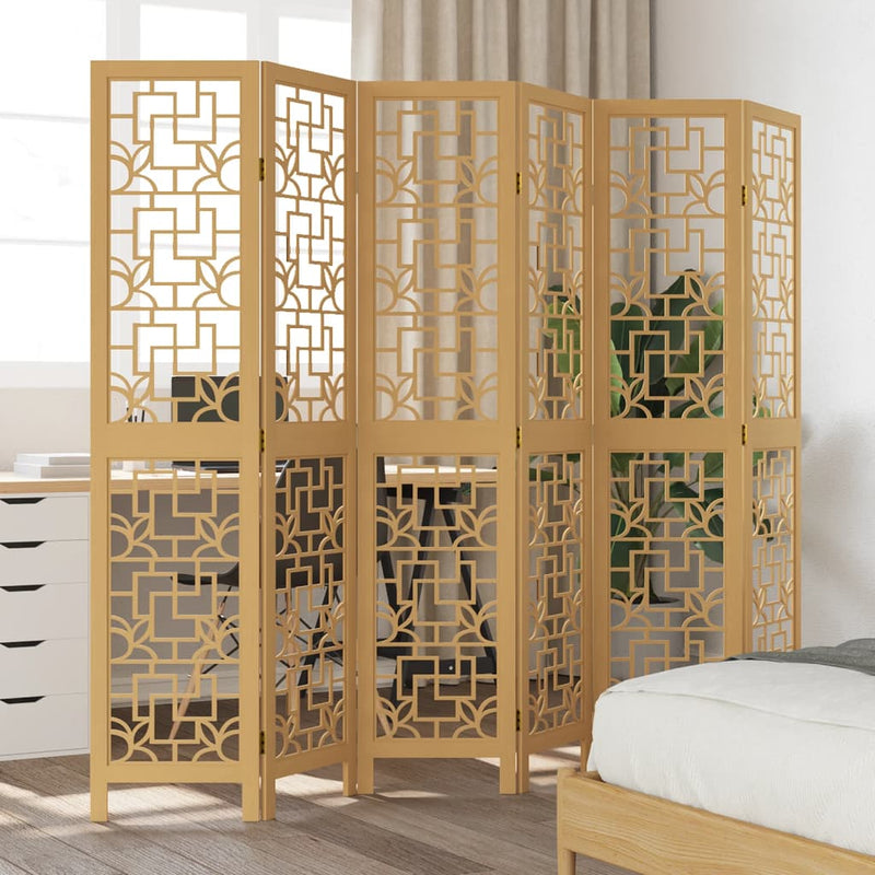 Room Divider 6 Panels Brown Solid Wood Paulownia