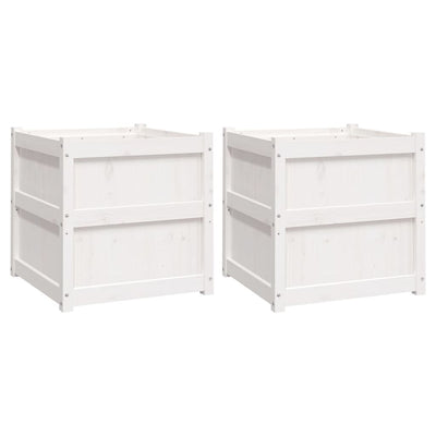 Garden Planters 2 pcs White Solid Wood Pine