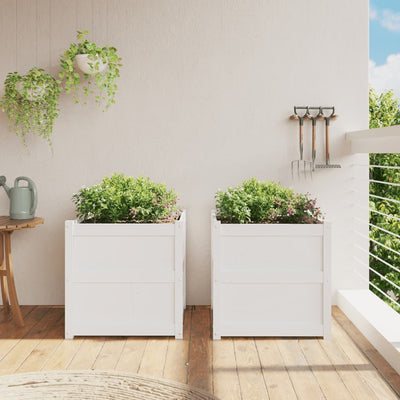 Garden Planters 2 pcs White Solid Wood Pine