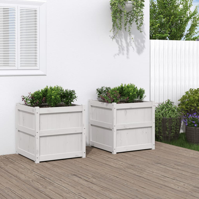 Garden Planters 2 pcs White Solid Wood Pine