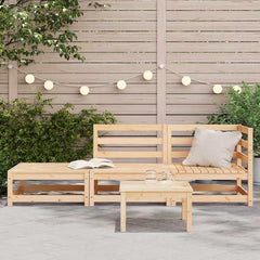 Garden Sofa with Footstool 2-Seater Solid Wood Pine Corner + Chair + Footrest Natural pine