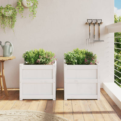 Garden Planters 2 pcs White Solid Wood Pine