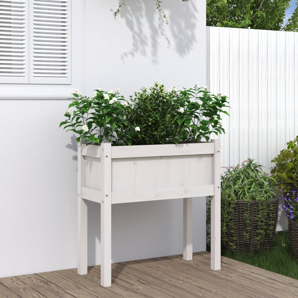 vidaXL Garden Planter with Legs White 70x31x70 cm Solid Wood Pine 1