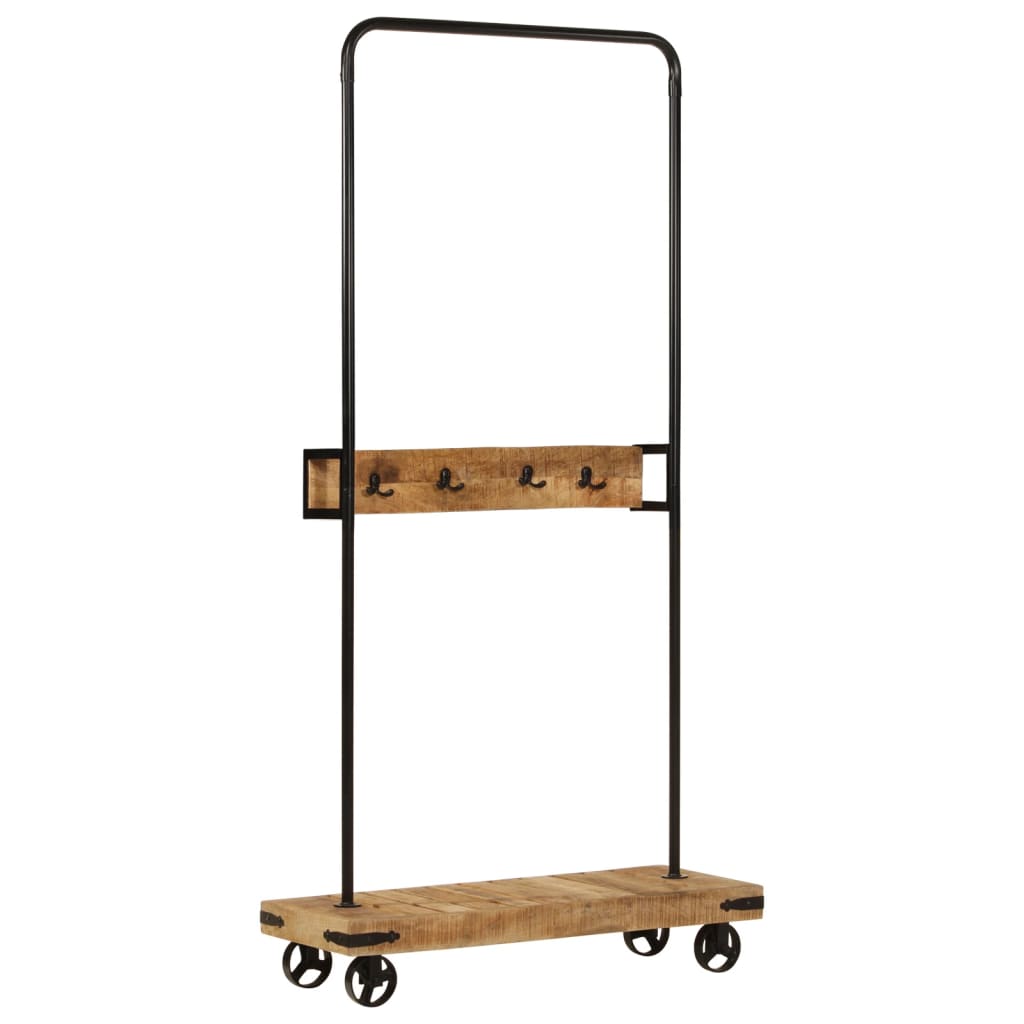 vidaXL Clothes Rack with Wheels 90x35x190 cm Solid Wood Mango and Iron 4