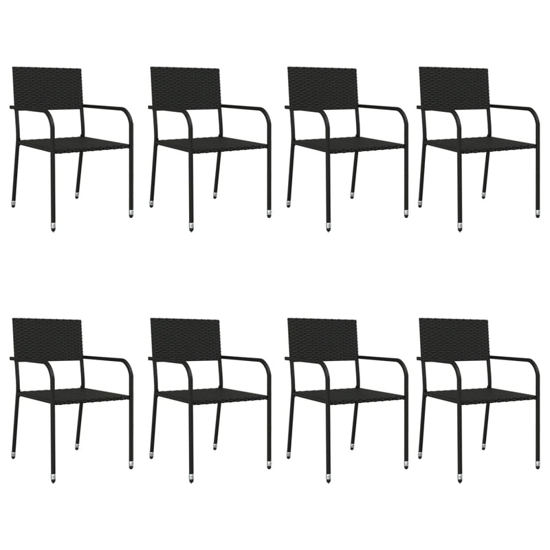 9 Piece Garden Dining Set Black Poly Rattan and Steel