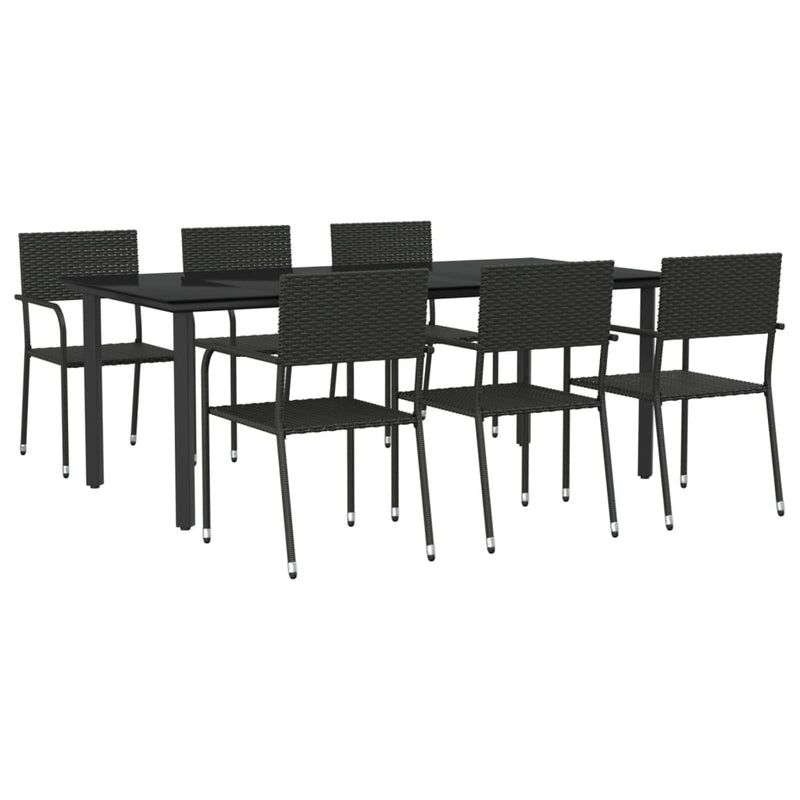 7 Piece Garden Dining Set Black Poly Rattan and Steel