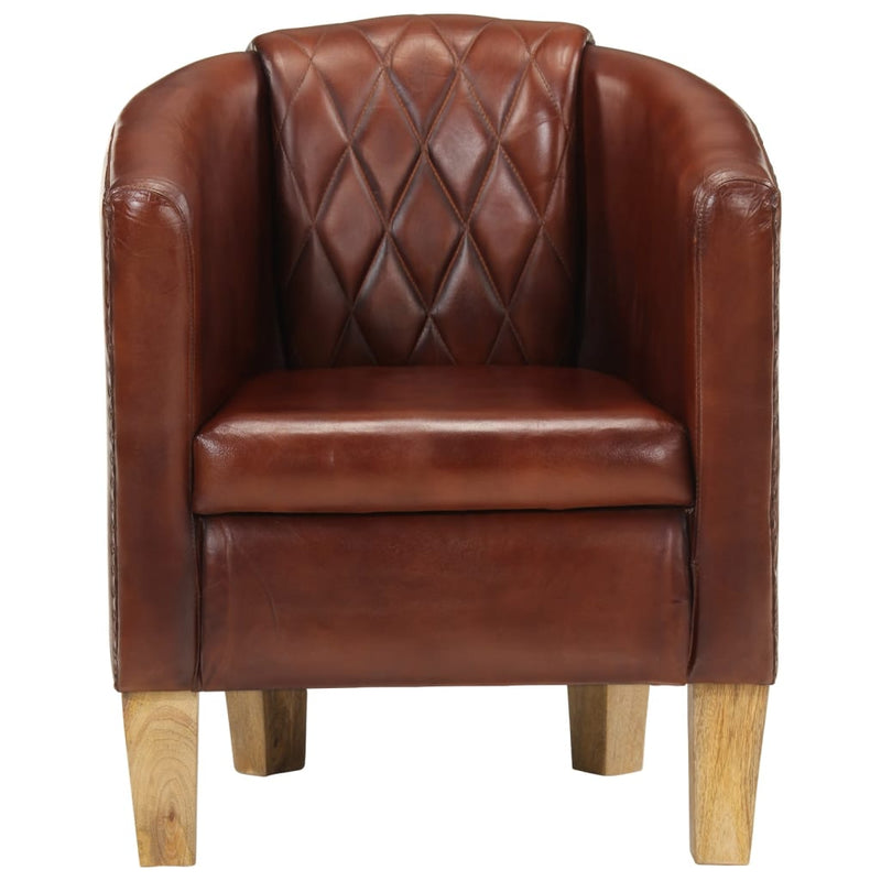 Tub Chair Brown Real Leather