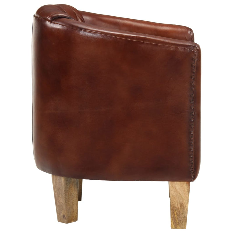 Tub Chair Brown Real Leather