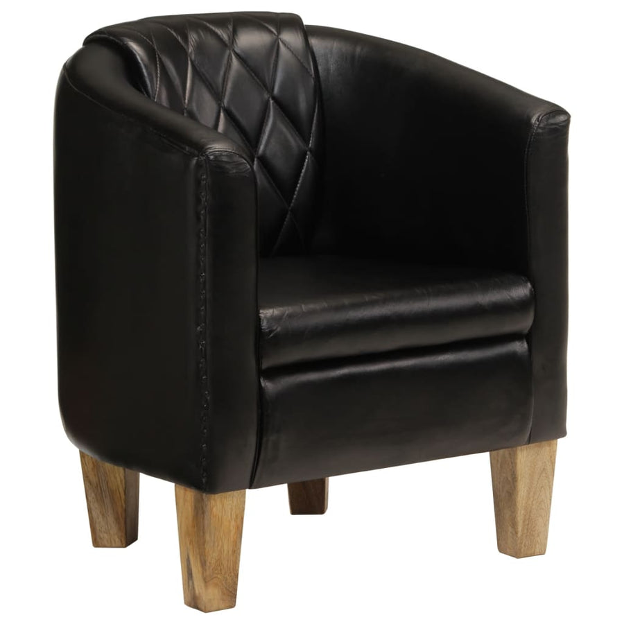 Tub Chair Real Leather Dark black