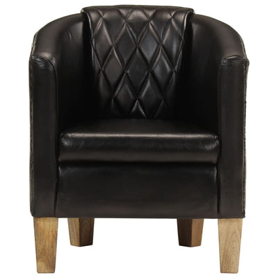 Tub Chair Black Real Leather