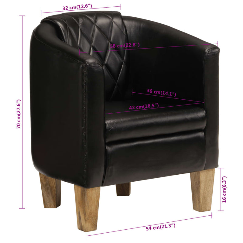 Tub Chair Black Real Leather