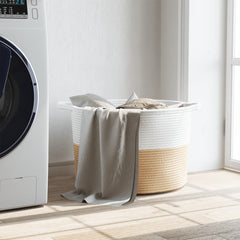 vidaXL Laundry Basket Beige and White Ø55x36 cm Cotton 3