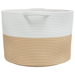 vidaXL Laundry Basket Beige and White Ø55x36 cm Cotton 5