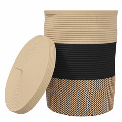 vidaXL Storage Basket with Lid Black and Beige Ø37x50 cm Cotton 2