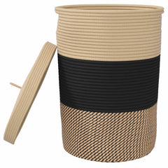 vidaXL Storage Basket with Lid Black and Beige Ø37x50 cm Cotton 4