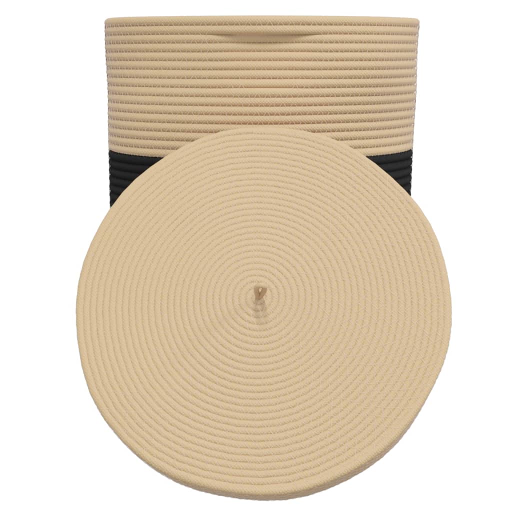 vidaXL Storage Basket with Lid Black and Beige Ø37x50 cm Cotton 6