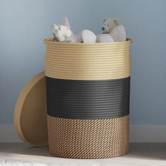 vidaXL Storage Basket with Lid Black and Beige Ø37x50 cm Cotton 1