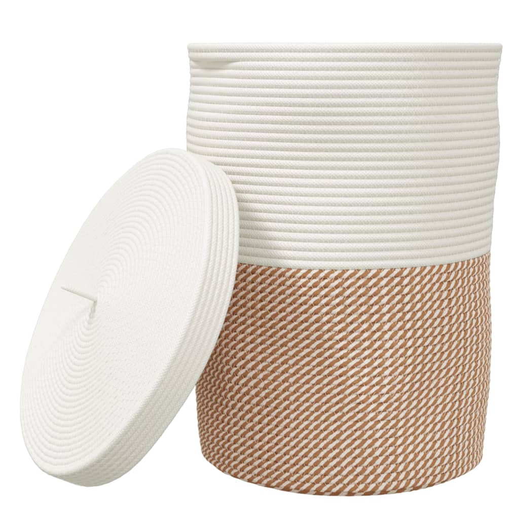 Storage Basket with Lid and Beige Ø37x50 Cotton Brown