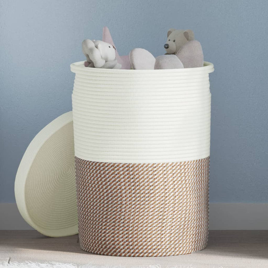 vidaXL Storage Basket with Lid Brown and White Ø37x50 cm Cotton 1