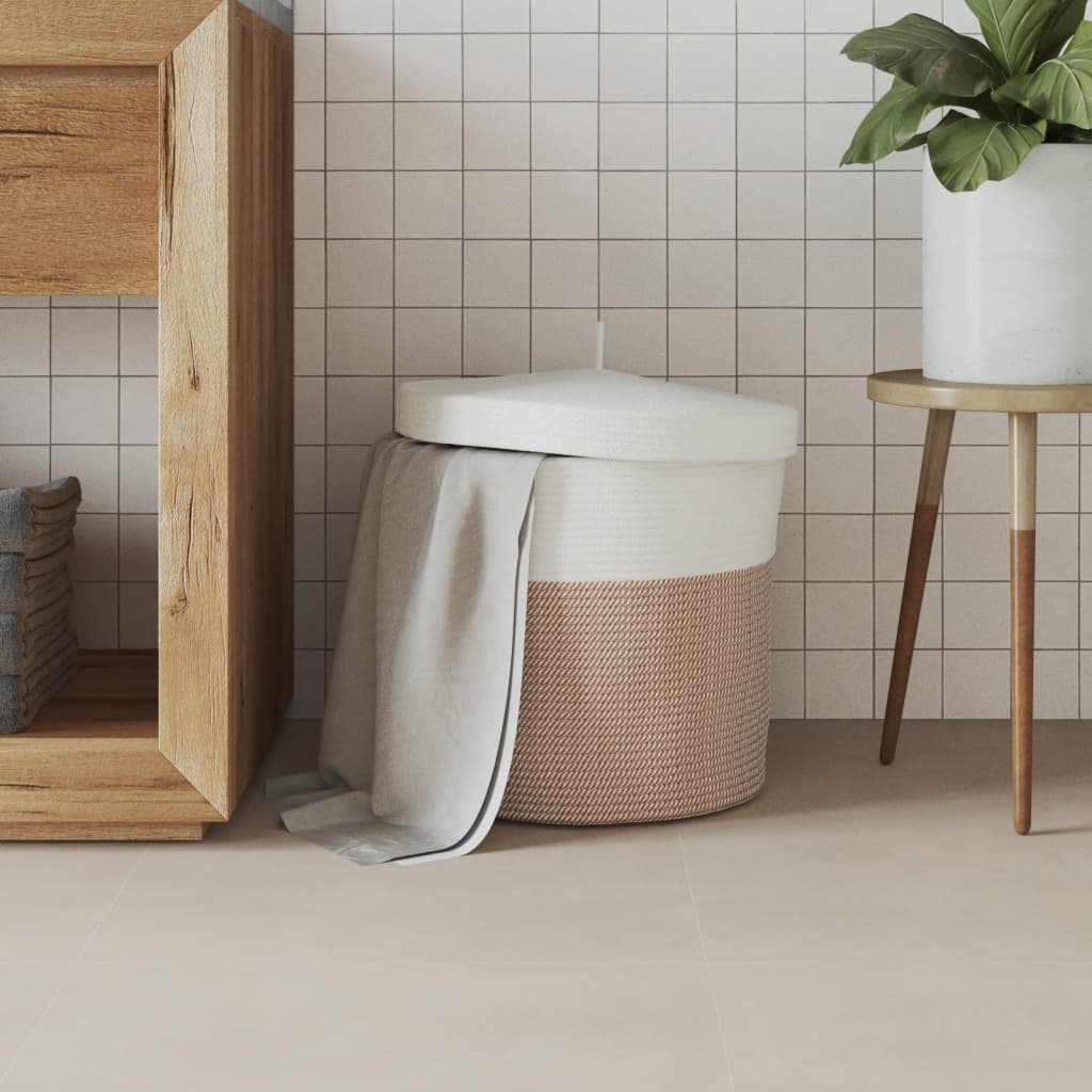 vidaXL Storage Basket with Lid Brown and White Ø40x35 cm Cotton 3