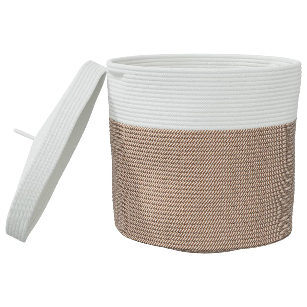 vidaXL Storage Basket with Lid Brown and White Ø40x35 cm Cotton 4