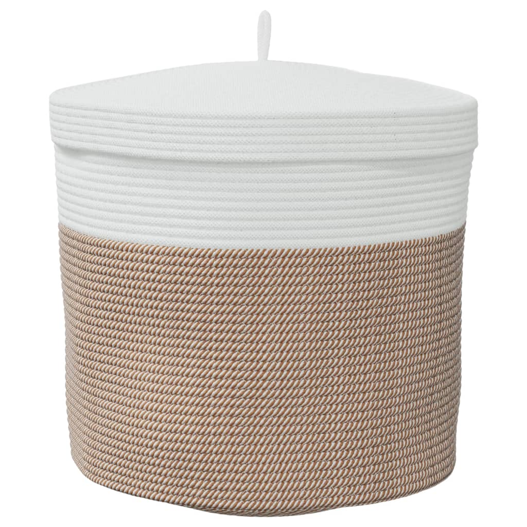 vidaXL Storage Basket with Lid Brown and White Ø40x35 cm Cotton 6