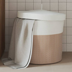 vidaXL Storage Basket with Lid Brown and White Ø40x35 cm Cotton 1