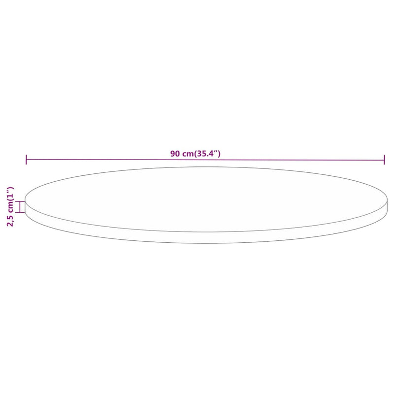 Table Top Ø 90x2.5 cm Round Solid Wood Rough Mango