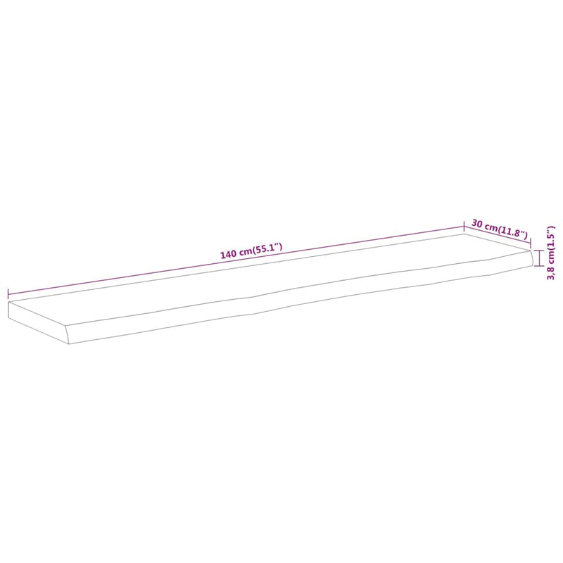 Table Top 140x30x3.8 cm Rectangular Solid Wood Acacia Live Edge