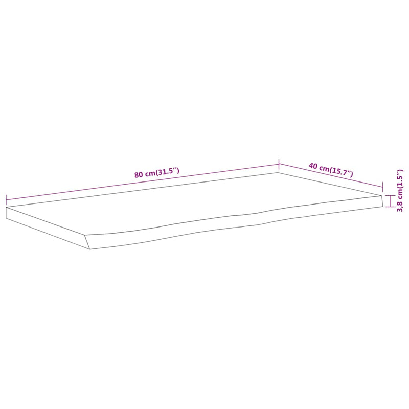 Table Top 80x40x3.8 cm Rectangular Solid Wood Acacia Live Edge