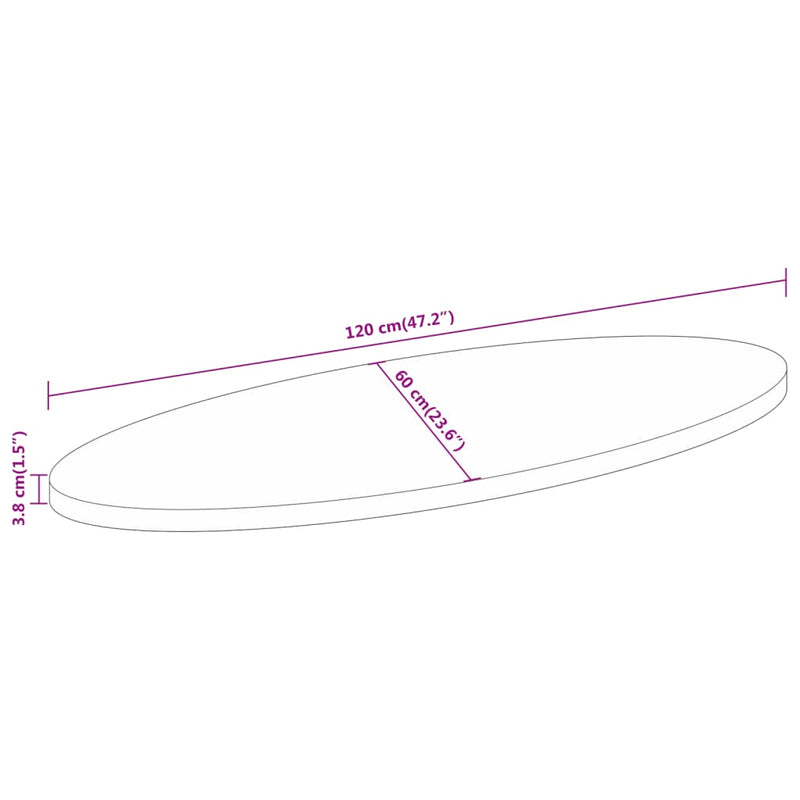 Table Top 120x60x3.8 cm Oval Solid Wood Acacia