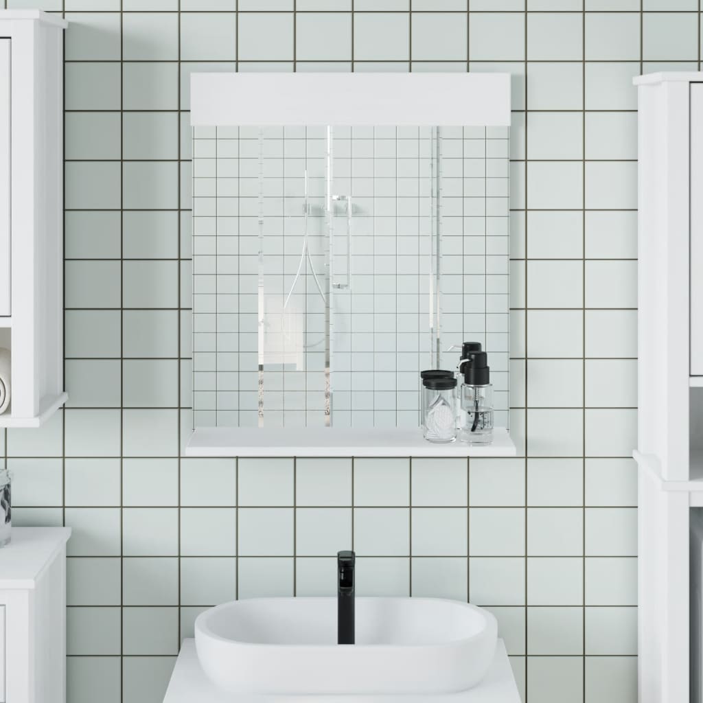 vidaXL Bathroom Mirror with Shelf BERG White 60x12x70 cm Solid Wood 1