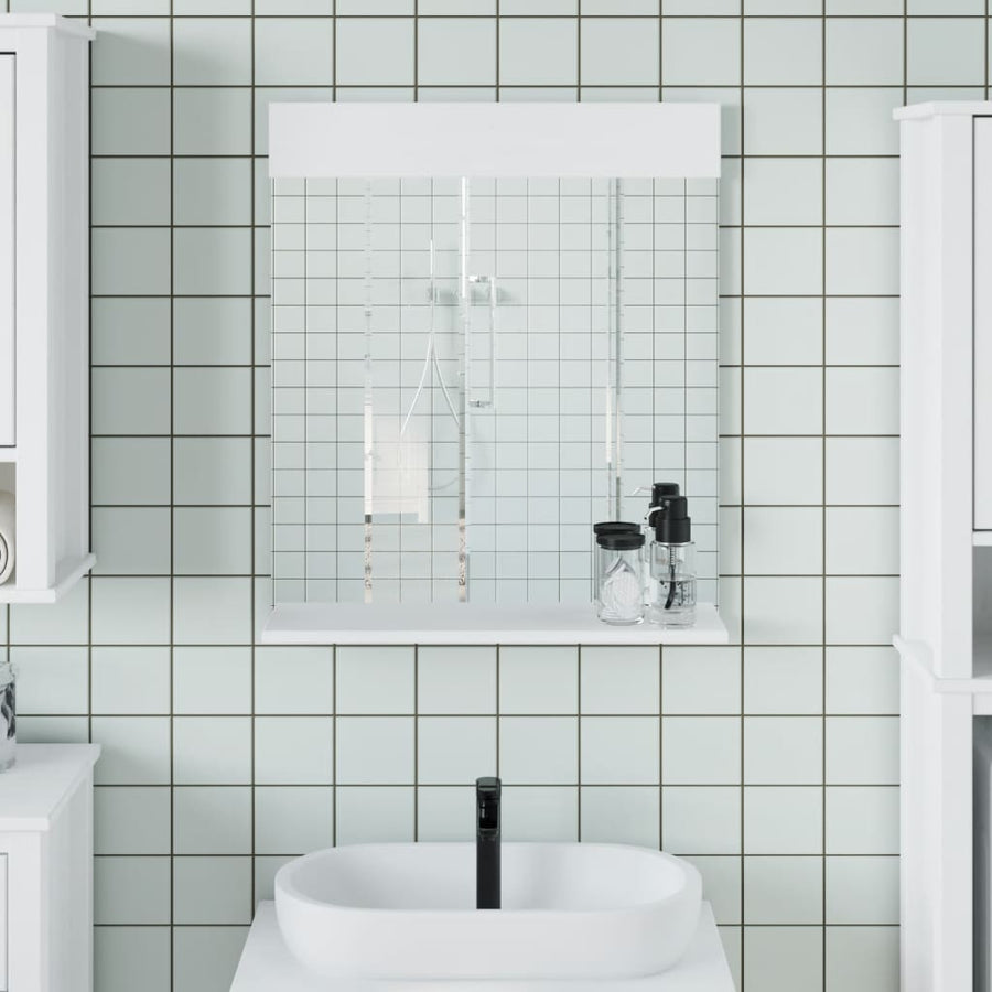 vidaXL Bathroom Mirror with Shelf BERG White 60x12x70 cm Solid Wood 1