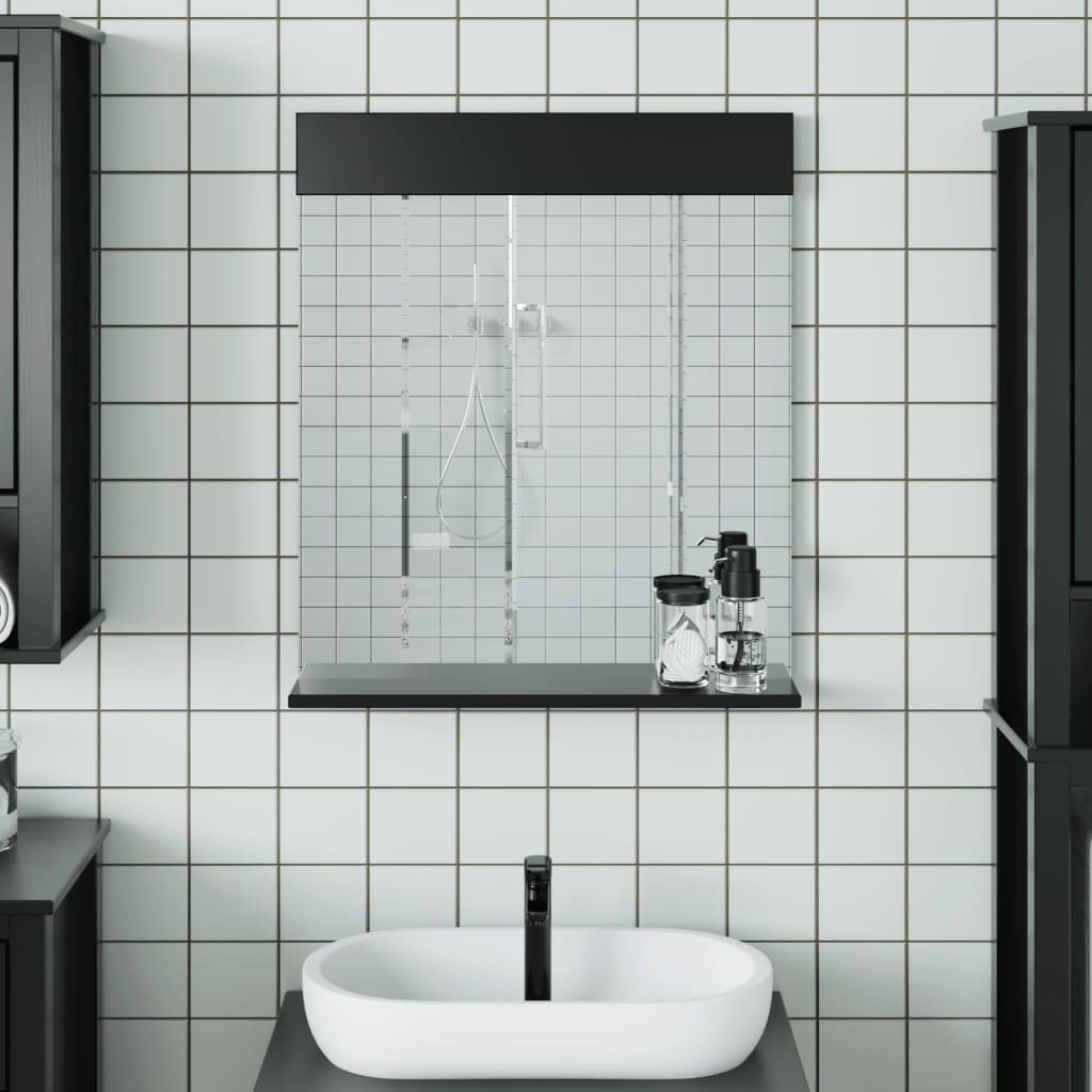vidaXL Bathroom Mirror with Shelf BERG Black 60x12x70 cm Solid Wood 1