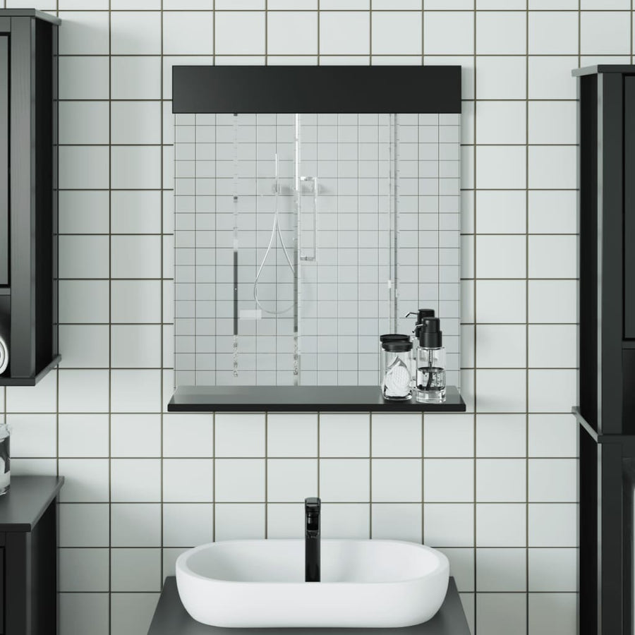 vidaXL Bathroom Mirror with Shelf BERG Black 60x12x70 cm Solid Wood 1