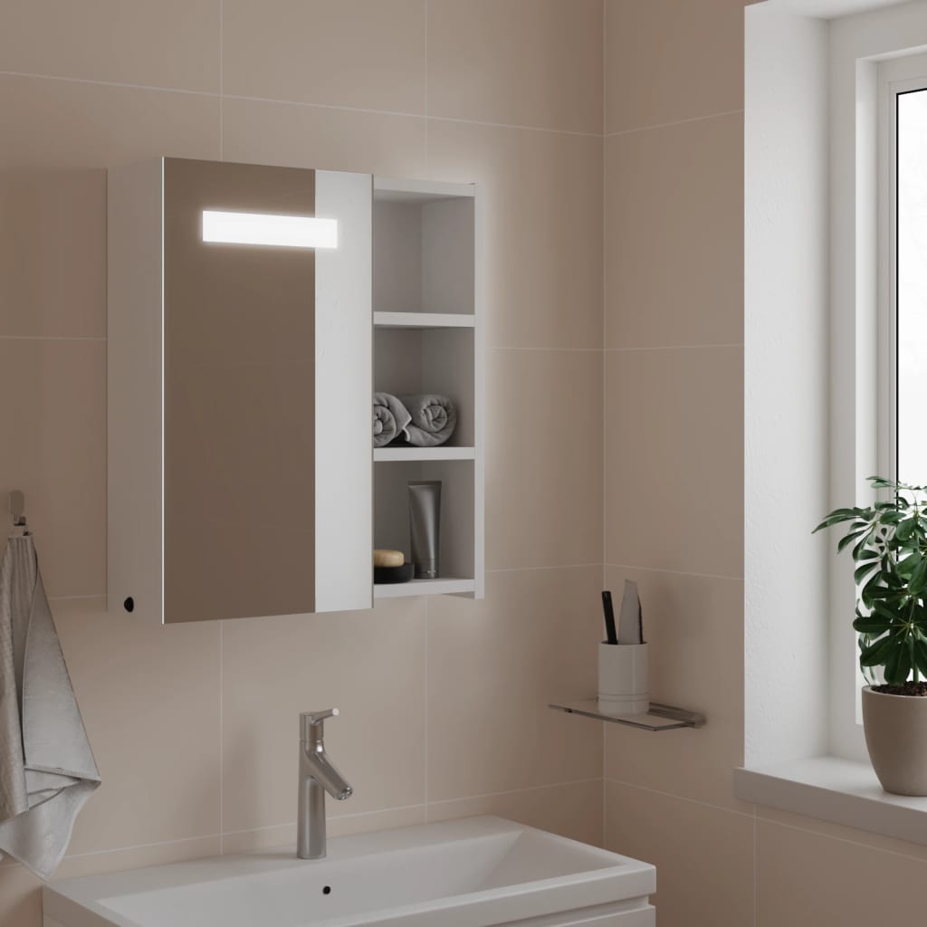Bathroom Mirror Cabinet with LED Light White 45 x 13 x 52 cm