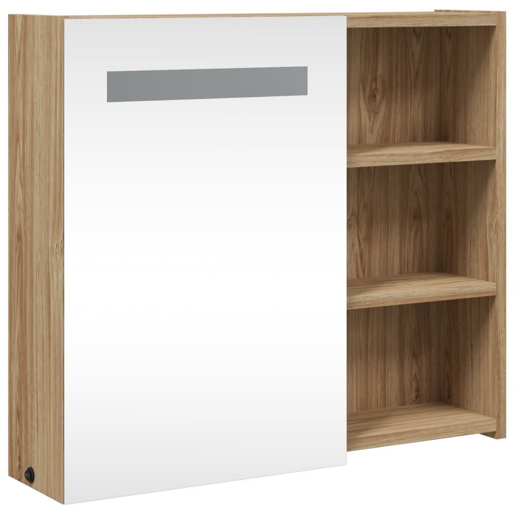 Bathroom Mirror Cabinet with LED Light Oak 60 x 13 x 52 cm