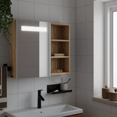 Bathroom Mirror Cabinet with LED Light Oak 60 x 13 x 52 cm