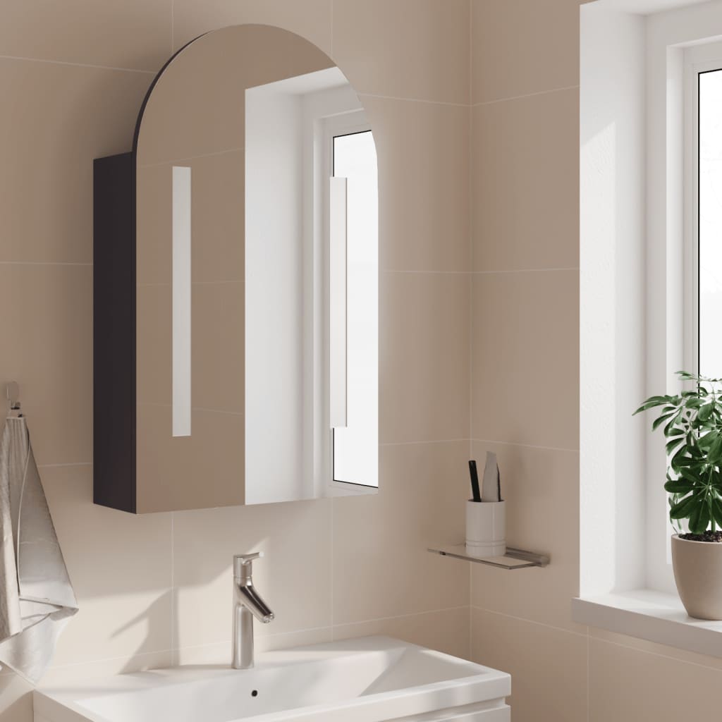Bathroom Mirror Cabinet with LED Light Arched 42x13x70 cm Grey