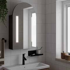 Bathroom Mirror Cabinet with LED Light Arched 42x13x70 cm Black