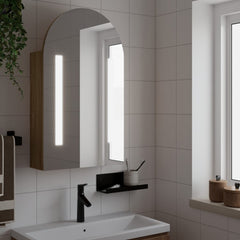 Bathroom Mirror Cabinet with LED Light Arched 42x13x70 cm Oak