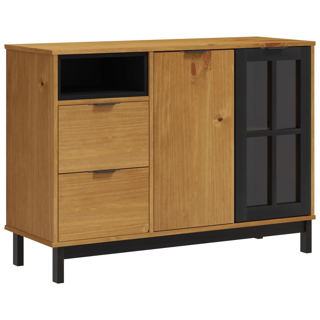 vidaXL Sideboard with Glass Door "FLAM" 110x40x80 cm Solid Wood Pine 2