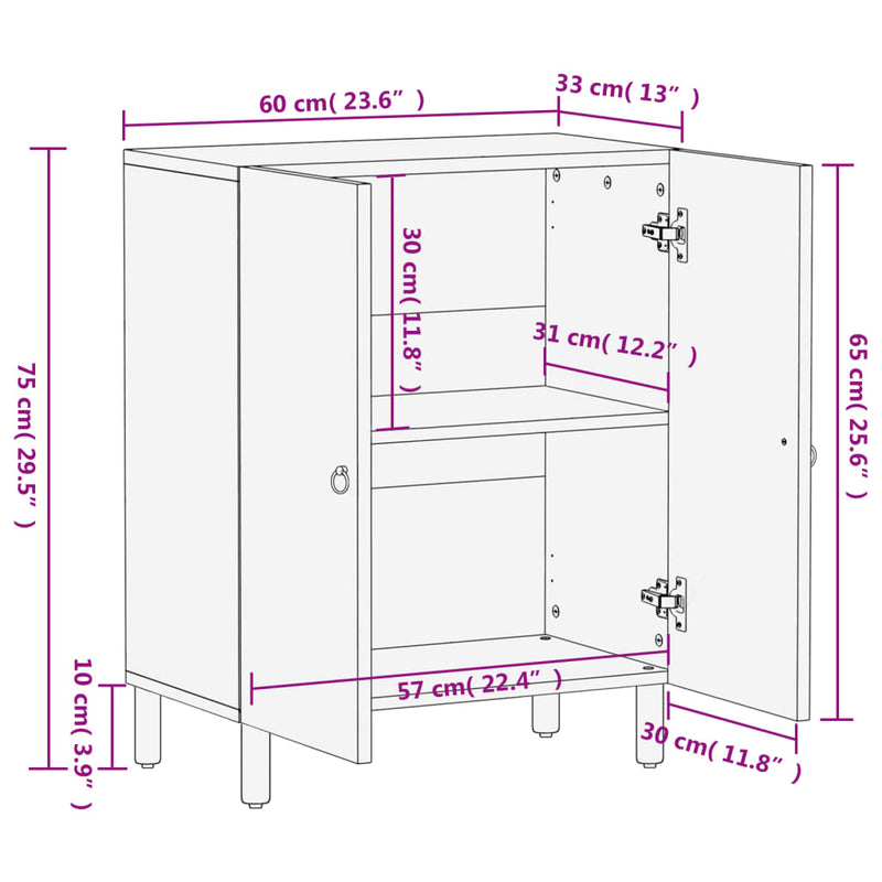 Side Cabinet 60x33x75 cm Solid Wood Mango