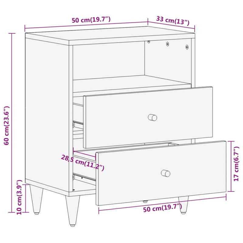 Bedside Cabinet 50x33x60 cm Solid Wood Mango